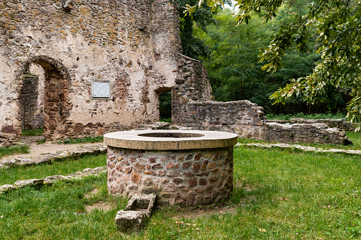 Well in the garden of a ruined monastery in the middle of the forest