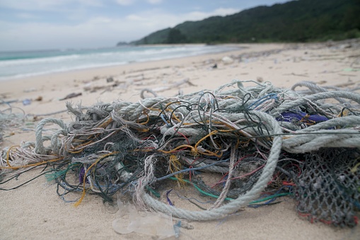 Remains of a fishing net thrown by the tide at Praia do Cassino in the extreme south of Brazil. Remains of nets - or ghost nets as they are also called - are one of the biggest environmental problems in the oceans today.