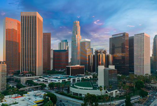 Downtown Los Angeles features skyscrapers, historic buildings and cultural landmarks. The city offers a diverse mix of architectural styles, from Art Deco to modern glass buildings.