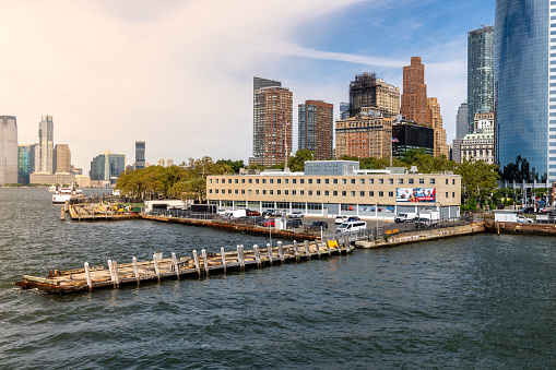 Lower Manhattan, New York, USA - September 16, 2023.  The United States Coast Guard Auxillary Division 5 Headquarters building at The Battery in Lower Manhattan, New York City