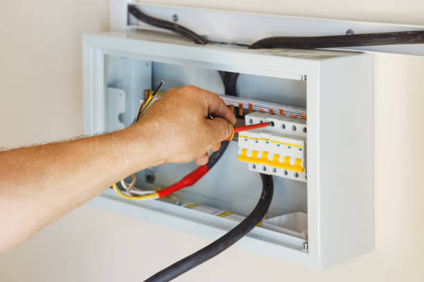istock Household electrical distribution board with fuse box or circuit breaker, electrical installation work 1711892858