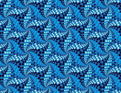 Seamless geometric floral pattern. Dotted blue flowers on a blue background. Seamless vector pattern. Graphic textile texture. Vector illustration for textile, wrapping, and packaging.