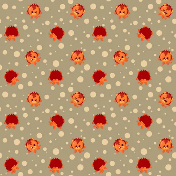 Vector illustration of Funny kawaii lion seamless pattern background.