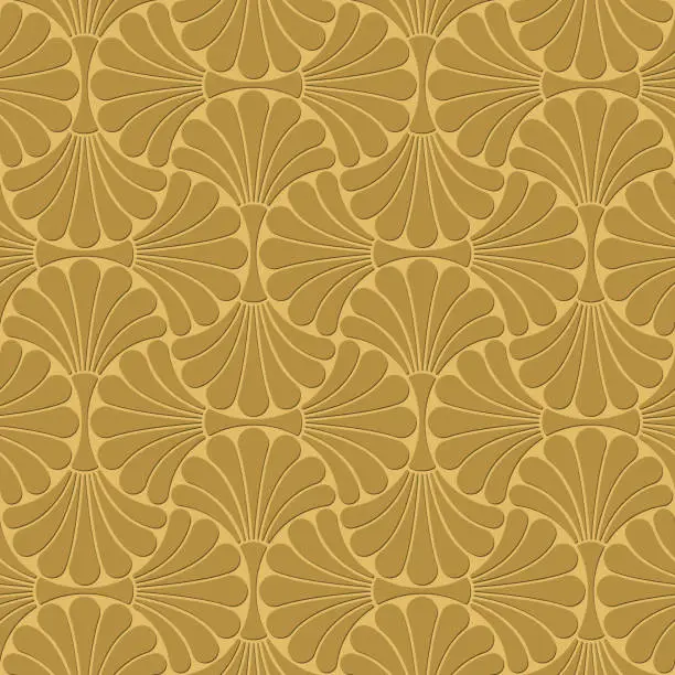 Vector illustration of Seamless floral pattern. Abstract geometric leaves on a yellow background. Decorative ornamental texture. Art deco nouveau style. Vector illustration.