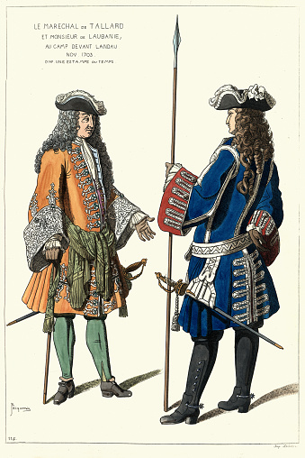 Vintage illustration Marshal de Tallard and Monsieur de Laubanie, at the camp in front of Landau Nov. 1703. According to a print of the time