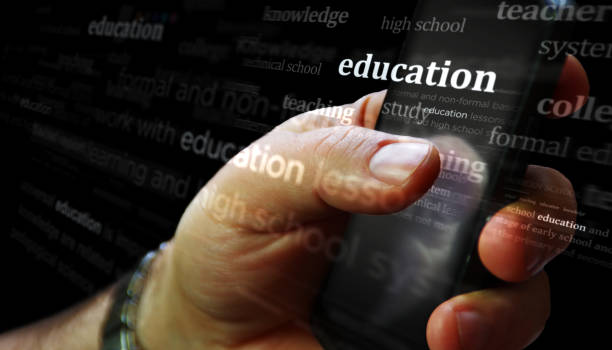 istock Education learning and knowledge news titles on screen in hand 3d illustration 1711986160