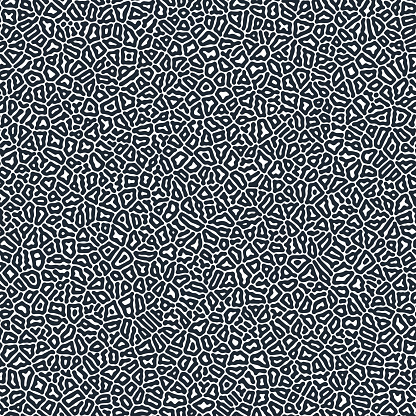 Seamless turing pattern. Small black spots and stripes on a white background. Monochrome texture. Abstract geometric vector illustration.