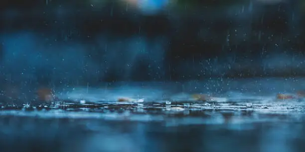 Photo of Rainy weather background. Rain drops. Puddle