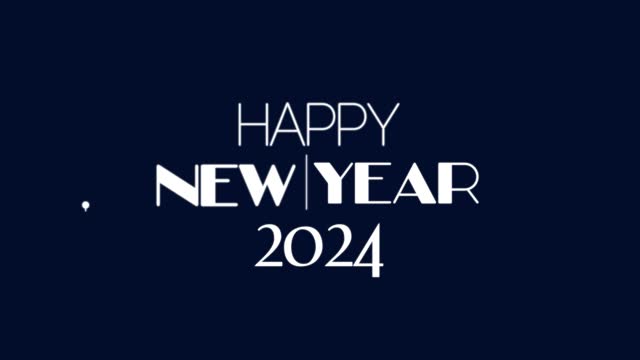 4K Happy New Year (2024) Text Animation - Navy Blue Background|Loopable