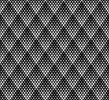 Abstract geometric pattern of dotted rhombuses. Vintage geometric textile texture. Monochrome halftone style with white dots on a black background. Seamless vector graphic illustration.