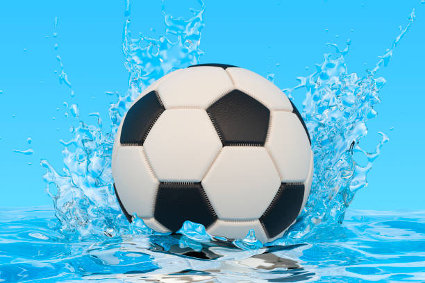 istock Soccer ball with water splashes, 3D rendering 1712037415