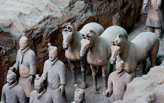 A group of the army of 7000 Terracotta Warriors founnd by farmers in 1974 in Xian, China.