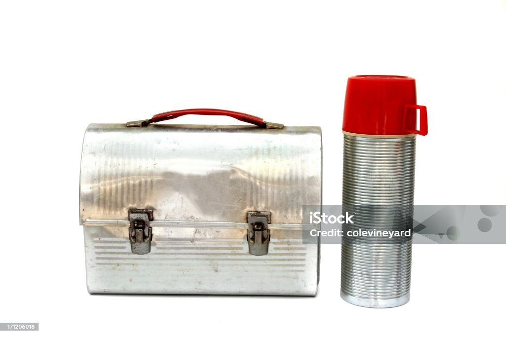 Vintage-Lunchpaket - Lizenzfrei Getränkebehälter mit Isolierung Stock-Foto