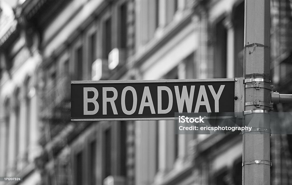 Broadway street sign in black and white New York's Broadway street sign. Avenue Stock Photo