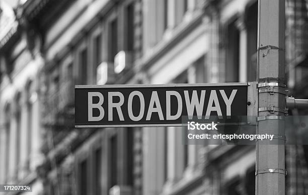 Broadway Street Sign In Black And White Stock Photo - Download Image Now - Avenue, Broadway - Manhattan, Manhattan - New York City