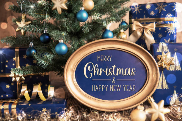 istock Oval Frame With Text Merry Christmas, Happy New Year, Christmas Tree Background 1712076596