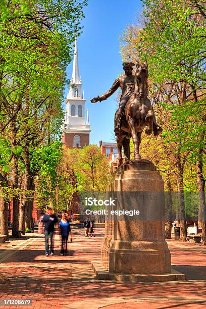 Paul Revere Statue In Boston Massachusetts Stock Photo - Download Image Now - Boston - Massachusetts, Paul Revere Statue, North End - Boston