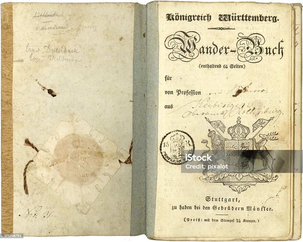 Vintage anni di viaggi (1837 - Foto stock royalty-free di Passaporto