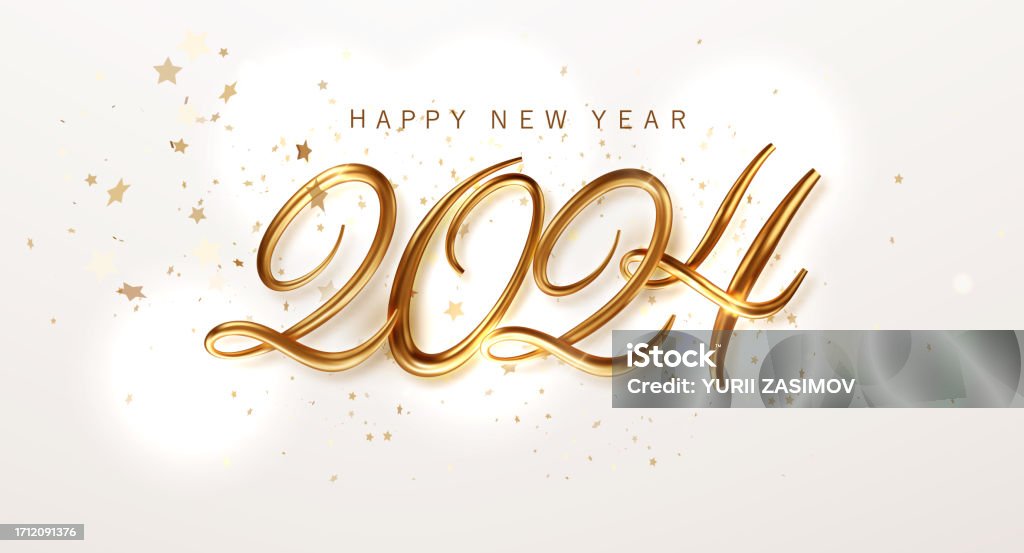 Happy New Year 2024 Golden Numbers With On White Background Banner For ...