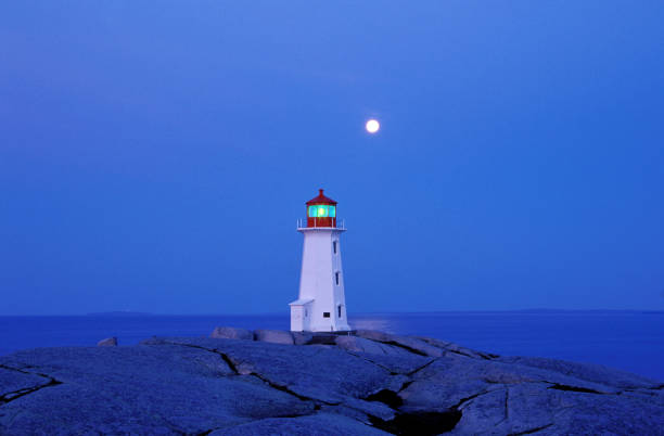 istock Peggy's cove lighthouse with a full moon 171209488