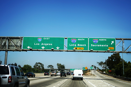 Traffic on MacArthur Cswy, Miami, Florida, USA.