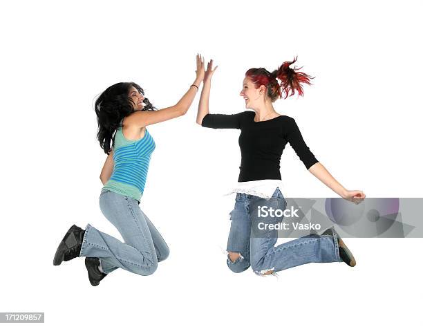 High Five Stock Photo - Download Image Now - High-Five, Jumping, White Background