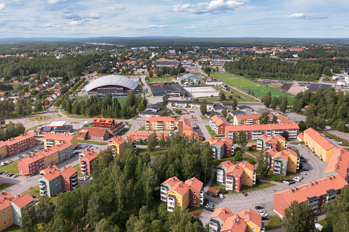 Aerial view of Sandviken in the Gästrikland region of Sweden on a summer day.