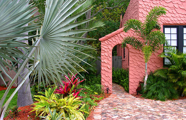 jardim nos trópicos - full length florida tropical climate residential structure - fotografias e filmes do acervo