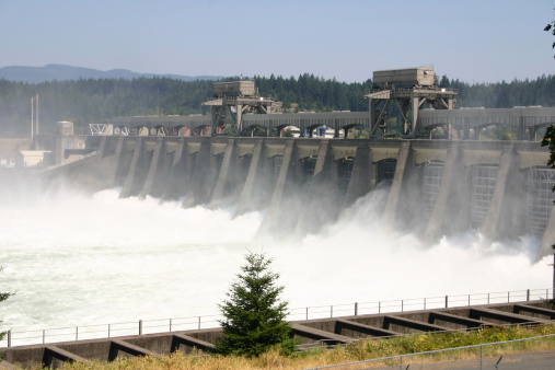 The Bonneville Dam on the Columbia River between Washington and Oregon.