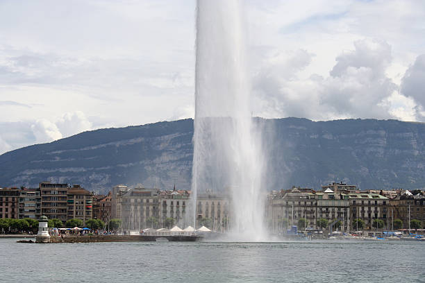 view of jet d'eau fountain across the lake in geneva