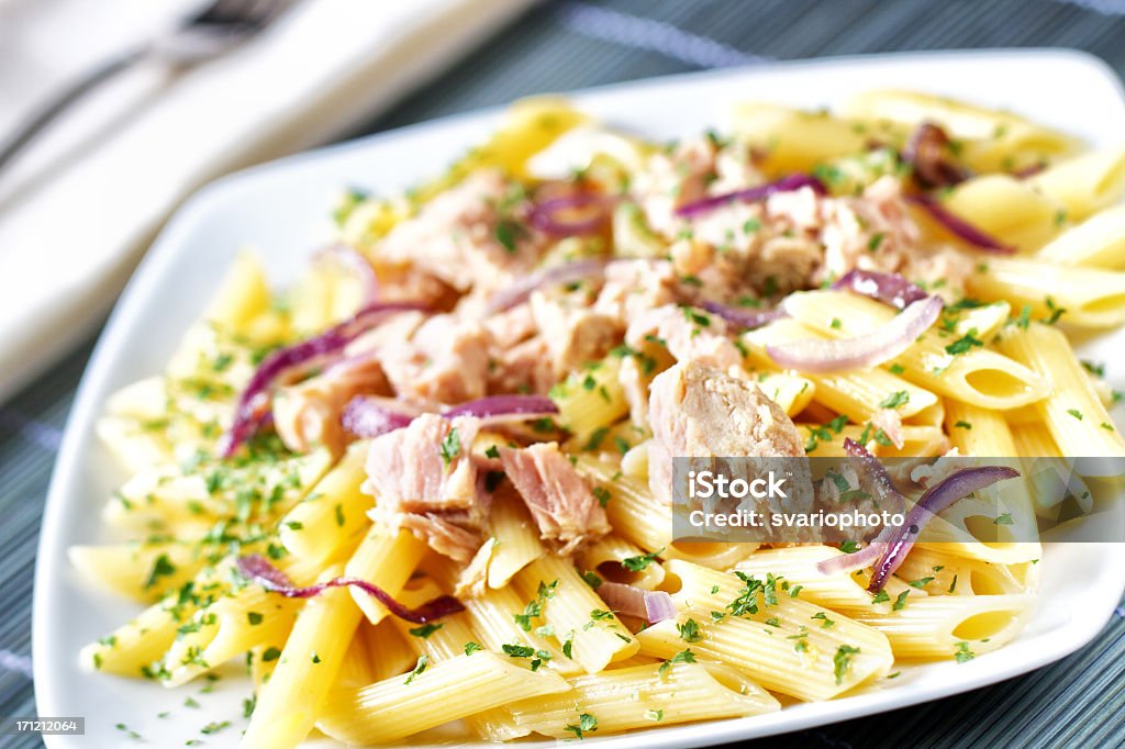 Pasta with Tuna Basil Stock Photo