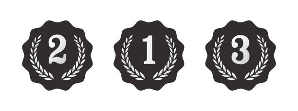Set of medals for first second and third place. 1st 2nd 3rd black medal icons Vector illustration