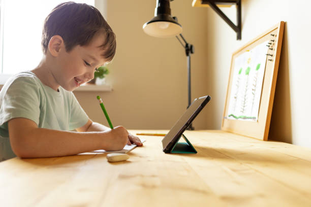 istock A 6 year old boy is studying at home using a digital tablet 1712159911