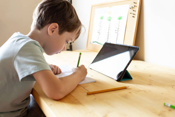 istock A 6 year old boy is studying at home using a digital tablet 1712174516