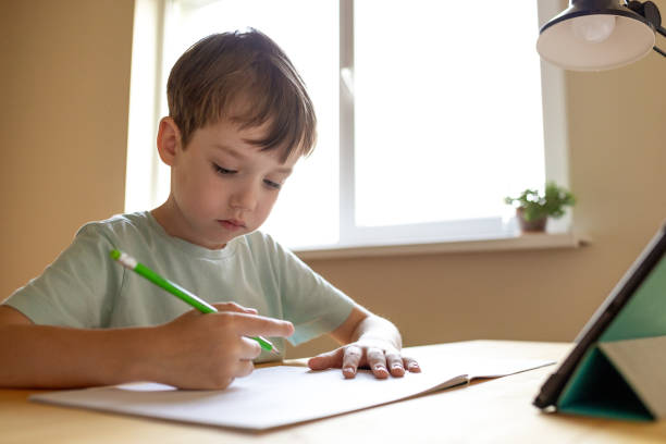 istock A 6 year old boy is studying at home using a digital tablet 1712176753