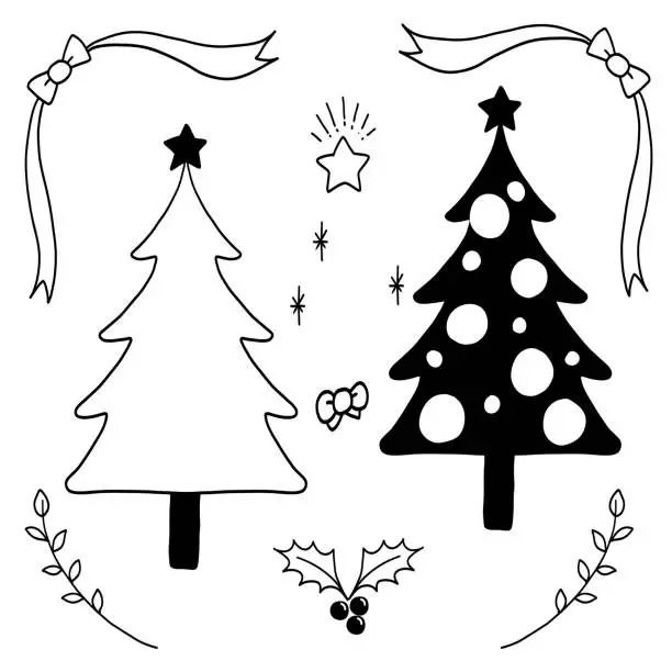 Vector illustration of Line drawing of Christmas elements