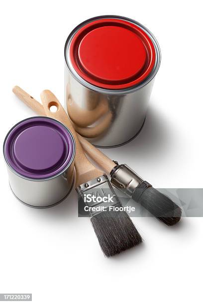 Tinta Vermelho Roxo E Caiar - Fotografias de stock e mais imagens de Bricolage - Bricolage, Cores, Equipamento