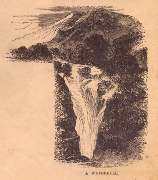 istock Old, Black and White Illustration of a Waterfall, From 1800's 171220448