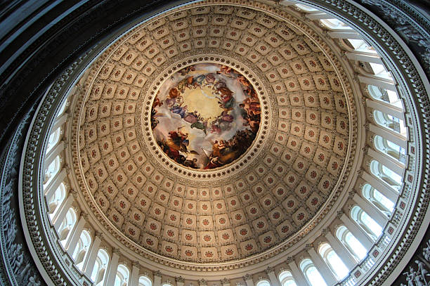 US Congress dome 2 murals on the ceiling of the main US Congress dome library of congress stock pictures, royalty-free photos & images