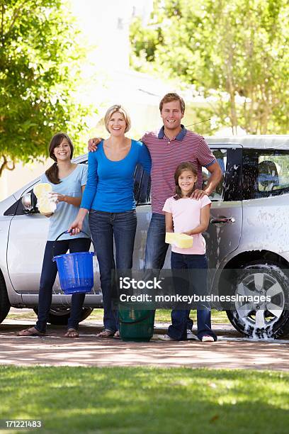 Family Washing Car Together Stock Photo - Download Image Now - Car Wash, Bucket, Car
