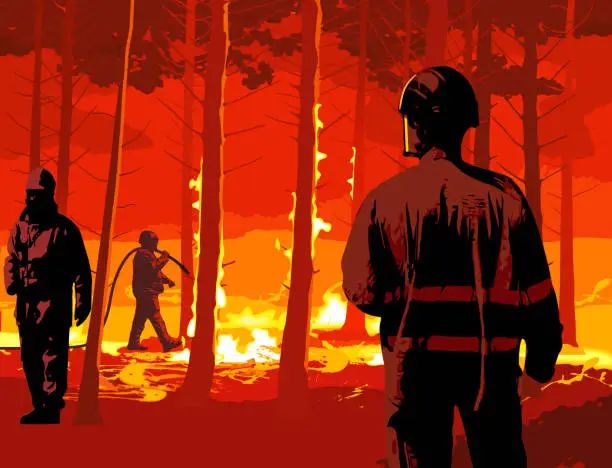 Vector illustration of Forest Fire Fighters