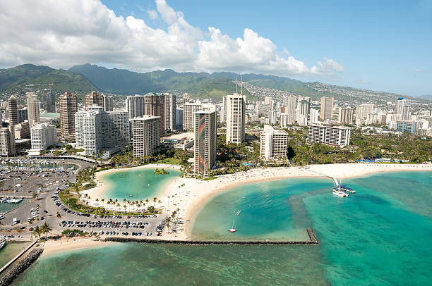 istock Honolulu skyline and Famous Waikiki Beach from the air 171221903