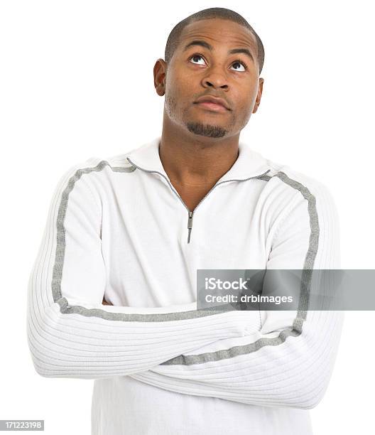 Young Man Looks Up Stock Photo - Download Image Now - Day Dreaming, People, White Background