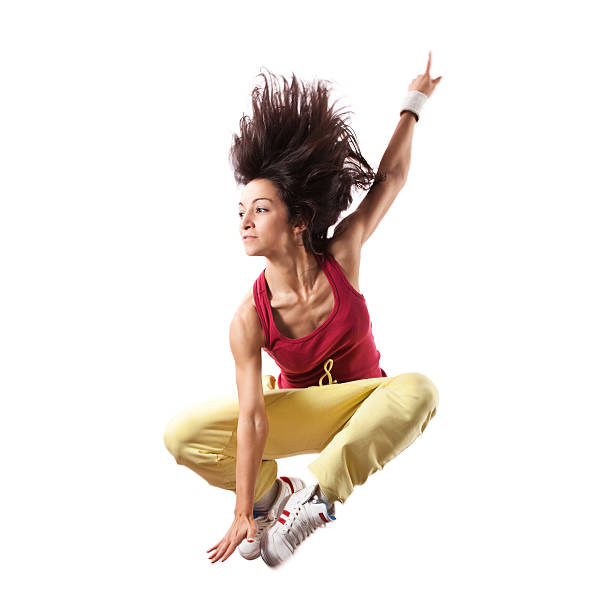stile hip-hop femminile ballerino saltando - dancing dancer hip hop jumping foto e immagini stock