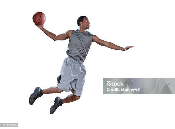 Giocatore Di Basket In Midair Fai Un Jump Shot - Fotografie stock e altre immagini di Giocatore di basket - Giocatore di basket, Scontornabile, A mezz'aria