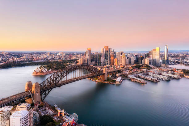 d 시드니 라벤더 베이 투 휠 cbd 라이즈 - the rocks sydney harbor bridge sydney australia new south wales 뉴스 사진 이미지