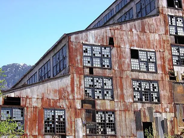 The old mill at the B.C. Museum of Mining at Britannia Beach, B.C.  The mill is an imposing sight along the Sea To Sky Highway.