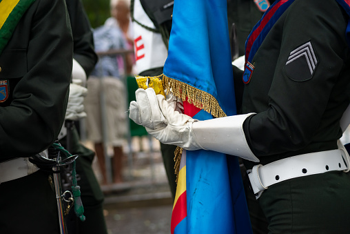 Salvador, Bahia, Brazil - September 07, 2023: Details of army soldiers preparing for the Brazilian independence parade in the city of Salvador, Bahia.