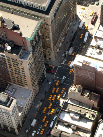 Aerial view of New York City Avenue with yellow cabs