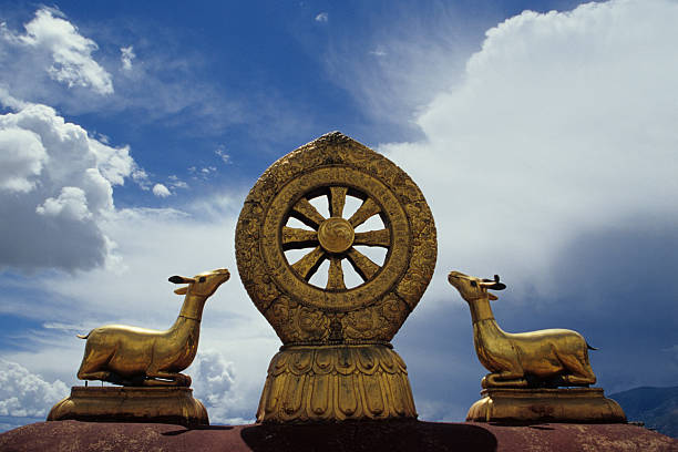 Buddhist wheel of life on the roof of a temple in Lhasa.See also my lightbox Himalaya Nepal Tibet